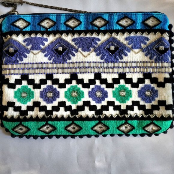 Steve Madden Jarya Blue Green Embroidered Studded Handbag - Picture 2 of 8